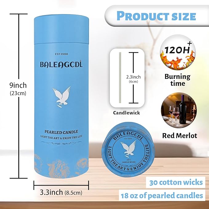 Melody Red Wine Scented White Pearled Candle 18oz Luxury Sand Candle Granulated Wax - 30 Cotton Wicks – Wax for Candle Making Decorative Candles Smooth and Clean Burning Lasts up to 120 Hours