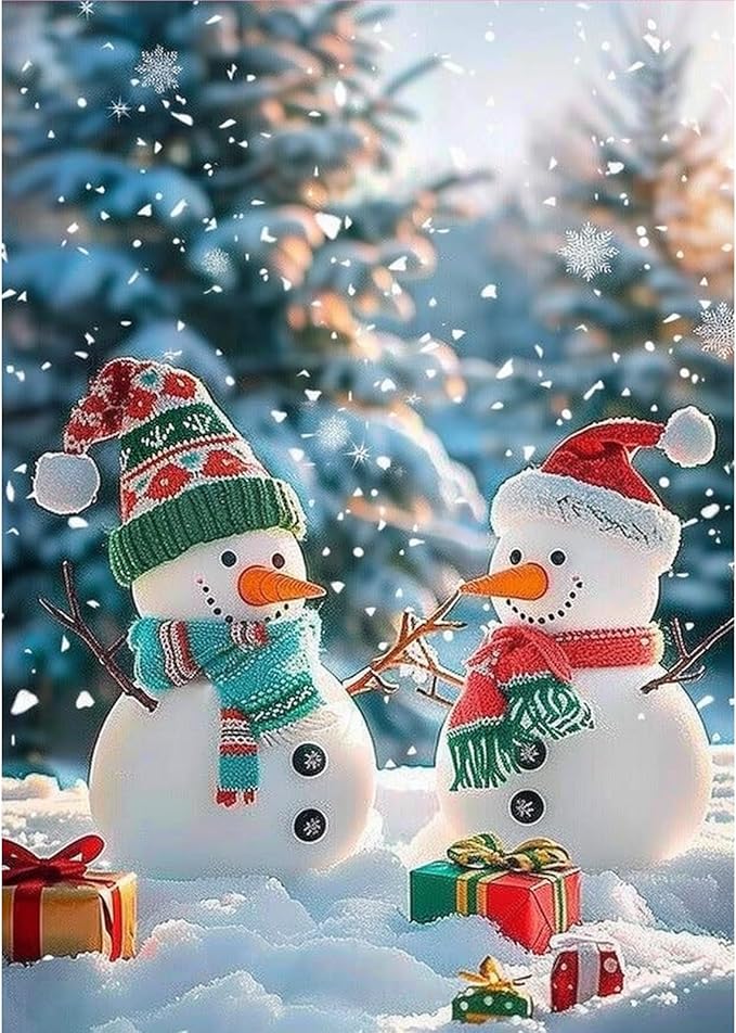 MOGTAA Christmas Diamond Art Kits for Adults, 5D Full Drill Snowman Diamond Painting Kits for Adults Beginner, DIY Winter Round Diamond Dots for Adults, Gem Art for Home Wall Decor 12 X 16 Inch