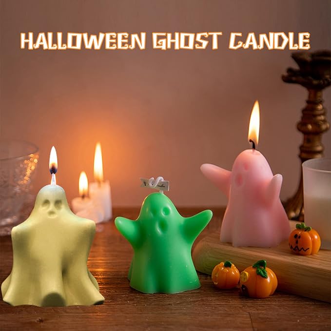 2 Pcs Ghost Candle Mold Halloween Resin Casting Silicone Mold for DIY Aromatherapy Candles Wax Plaster Polymer Clay Decoration