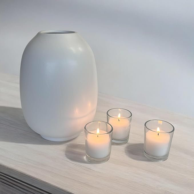 Stonebriar 12 Hour Long Burning Unscented Wax Filled Votive Holders, 12 Pack, White