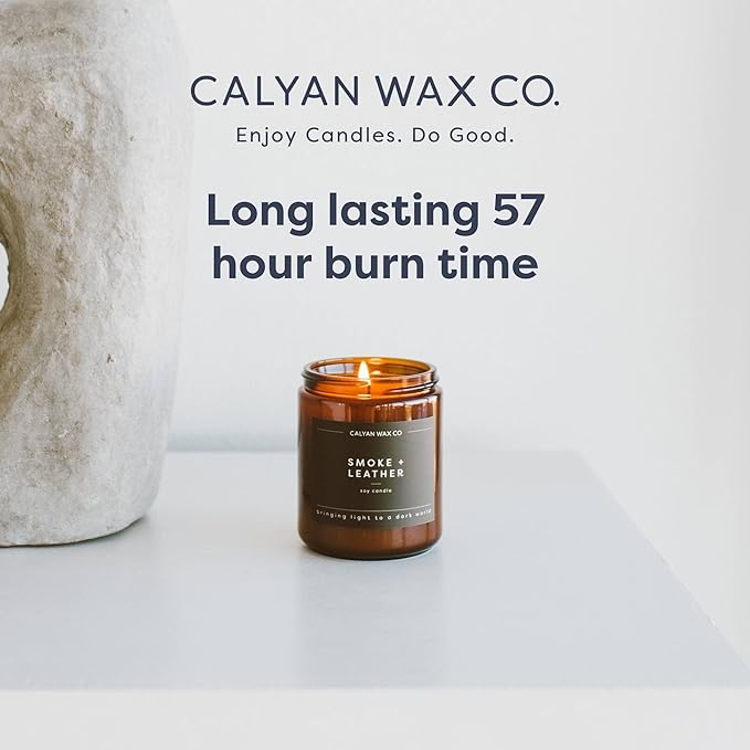 Calyan Wax Co. Redwood & Vanilla Scented Candle - 57 Hour Burn - Luxury Non Toxic Soy Wax Candles - Long Lasting Amber Glass Jar Candle for Home - 7.2oz