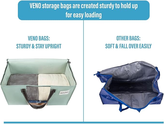 VENO 10 Pack Heavy Duty Moving Bags, Clothes and Comforter Storage Bags with Clear Window, College Dorm Essentials Packing Supplies, Foldable Boxes Alternative (Light Green Matte, 10 Pack)