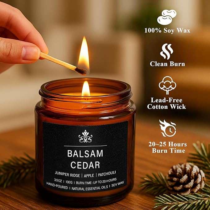 8 Pack Soy Wax Scented Candle Set - Lavender Chamomile, Citrus Sage, Amber Musk, Balsam Cedar, Coffee Whiskey - Long Lasting Aromatherapy Candles, Unisex Home & Gift Set