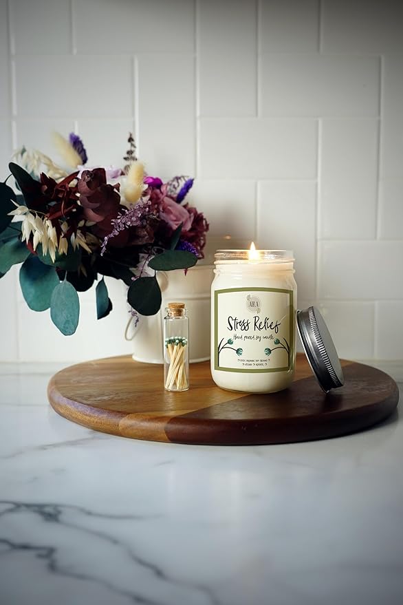 Aira Soy Candle – Stress Relief Eucalyptus & Spearmint – 12 oz Mason Jar – Hand-Poured USA – Long-Lasting Vegan Soy Wax Candle – Clean Aromatherapy – Paraffin-Free, Kosher, Cruelty-Free