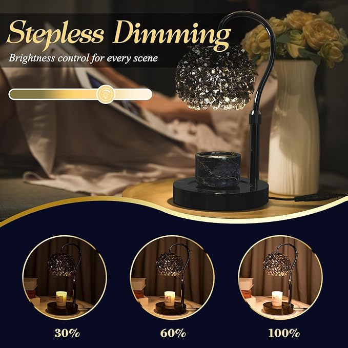 Luxury Candle Warmer Lamp with Timer & Dimmable Brightness, Crystal Gemstone Shade & Premium Base - Adjustable Wax Melt Warmer for Home Decor
