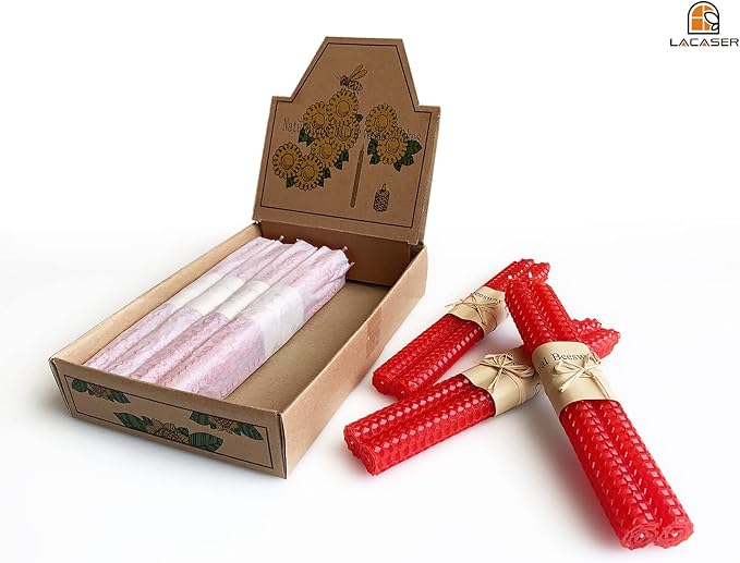 Lacaser Natural Beeswax Red Taper Candles Bulk Pack of 14 pcs, Unscented Red Long Candlesticks 9 Inches Each, Burning Time 4 Hours