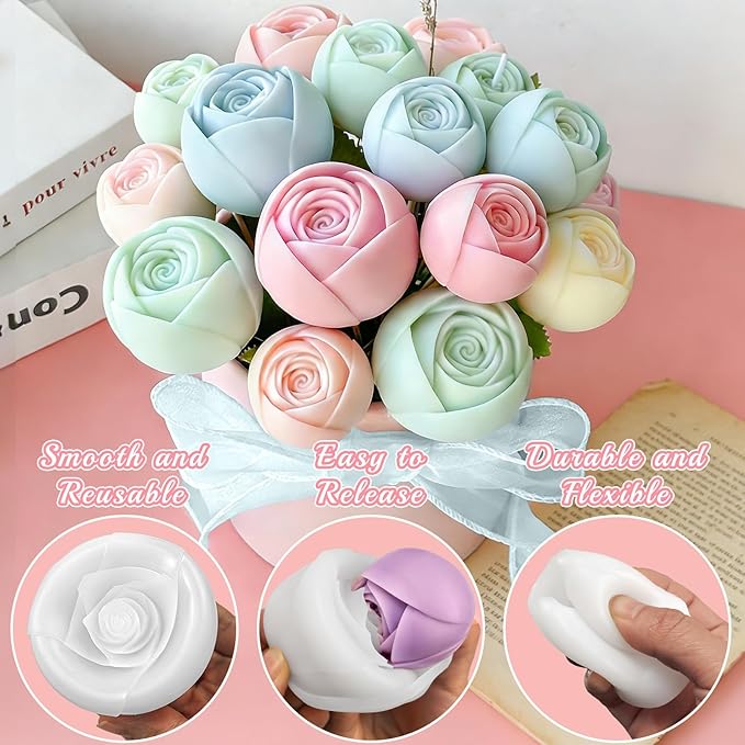 2Pcs Rose Candle Mold, 3D Budding Rose Silicone Molds for Candle Making, Handmade Roses Flower Soap, Epoxy Resin Casting, Wedding Party Valentine’s Day Mothers Day Gifts