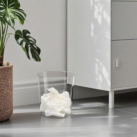 Okllen 6 Pack Clear Round Plastic Waste Baskets, BPA-Free Trash Can Bin for Bathroom, Kitchen, Office, Home, 8"x7.5"x6.4"