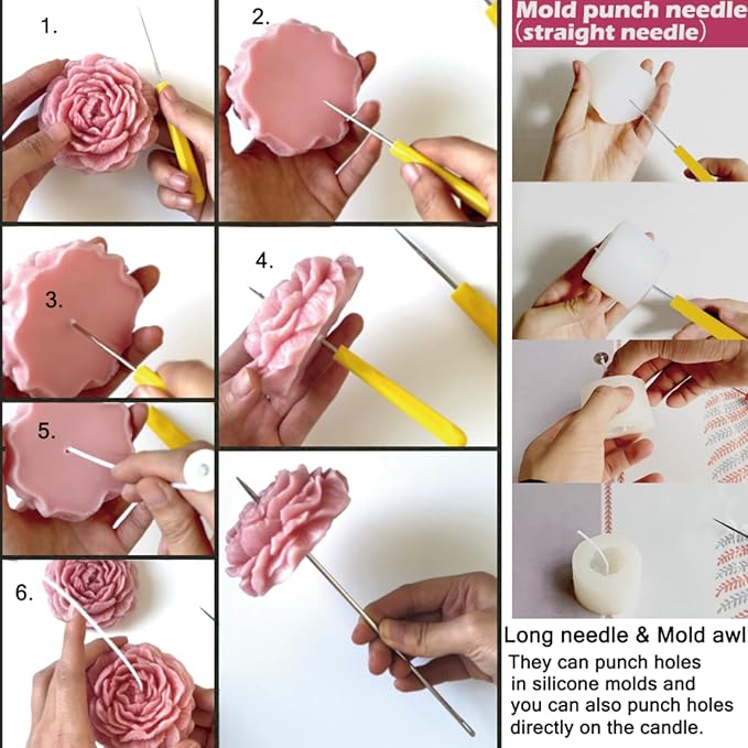 DIY Candle Making Supplies with Organizer Bag Mold Hook&Eye Punch Needle,Big Hole Long Needle Awl for Candle Making,Wick Trimmer& Dipper,Candle Tool Inserting Wick for Beginner