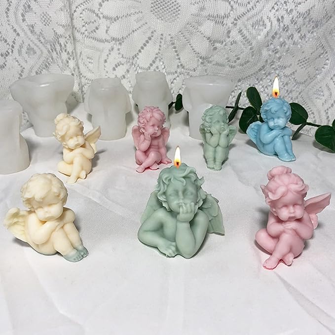 2 Pcs Angel Shape Candle Mold Valentine's Day Resin Casting Silicone Mold for DIY Aromatherapy Candles Wax Plaster Polymer Clay Decoration