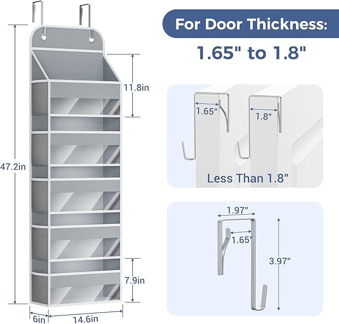 COOLBEBE 2 PC Over the Door Organizer, 5-Tier Organizer Hanging with Clear Window, Large Capacity Behind the Door Storage Organizer for Baby Nursery Bedroom Closet and Baby Essentials (Grey)