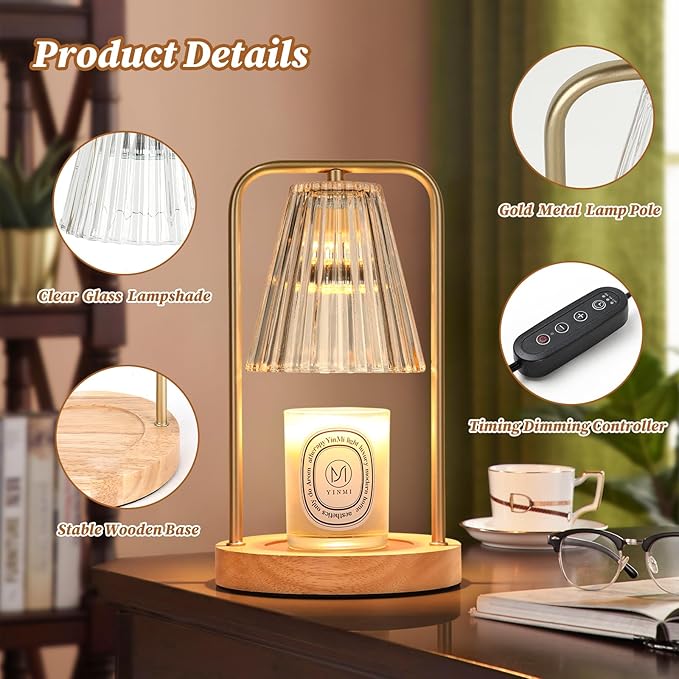 2-Pack Candle Warmer Lamps with Timer, Electric Candle Lamp Warmer for Jar Candles, Dimmable Wax Melt Warmer with 4 Bulbs, Mom Birthday House Warming Gift New Home, Vintage Home Decor