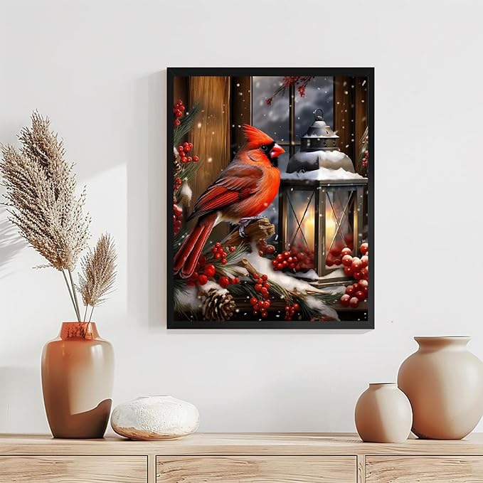 TCDZMYGS Christmas Paint by Numbers Kit for Adults Beginner,Cardinals Paint by Number Kits with Frame,DIY Acrylic Oil Painting by Numbers for Home Wall Decor 9.5 x 11.8 inch