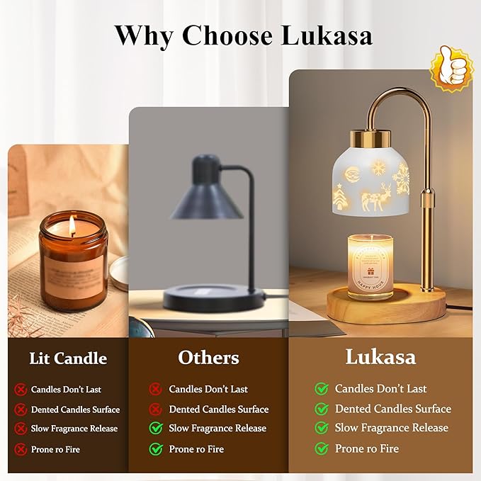 Lukasa, Christmas Candle Warmer Lamp, with Timer and Dimmer, Adjustable Height Candle Lamp, Wax Melt Warmer for Scented Jar Candles, for Women Mom Girls Teens Adults