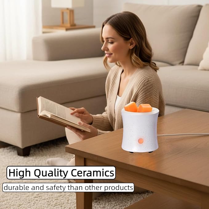 ASAWASA 3 in 1 Ceramic Wax Melt Warmer with 4 Timer and Silicone Dish, Candle Wax Warmer for Scented Wax & Essential Oils,Ideal Gift for Home Office Bedroom Living Room Décor (White)