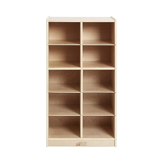 ECR4Kids 10 Cubby Tray Cabinet with Scoop Front Storage Bins, 5x2, Natural, Classroom Furniture, Light Grey