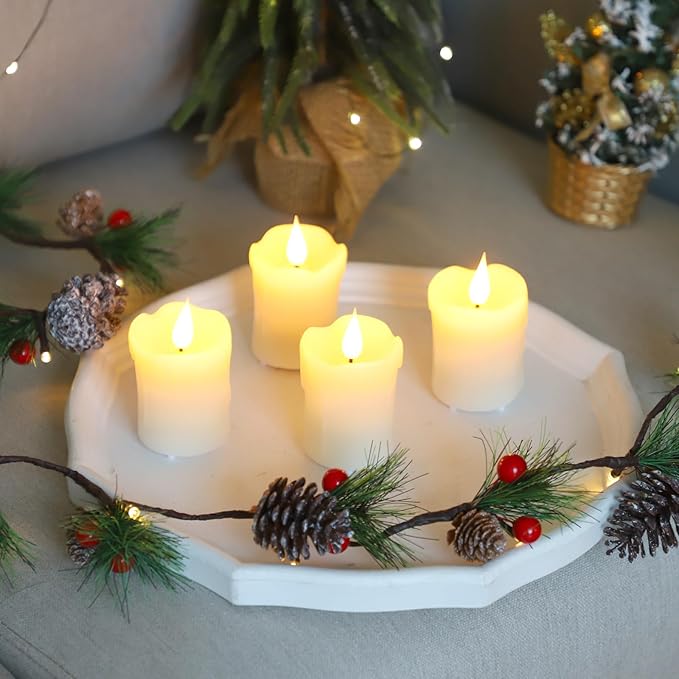 Lezonic Rechargeable Votive Flameless Battery Operated Candles with Remote Timer USB Cable, Pack of 4(D:2" X H:3") LED Ivory White Flickering Wax Candles with 3D Flame