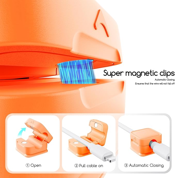 smofish Magnetic Cord Organizer Holder, 6 Pack Desk Cable Clips Management, Hide Phone Charging Cable Keeper, Strong Adhesive Wire Charger Holder for Nightstand, Kitchen Appliances, Office Supplies