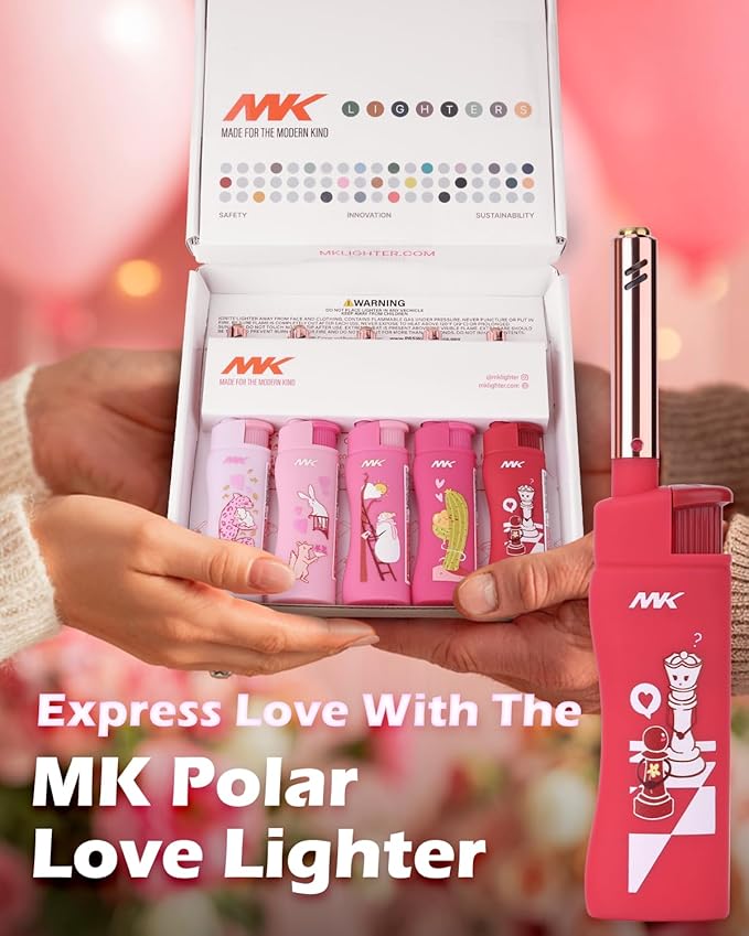 MK Lighter Collector’s Edition Refillable Candle – Multipurpose Jet Flame Butane with Long Wand for Indoor & Outdoor Use Gift Couples Friends Family (Polar love-5PC)