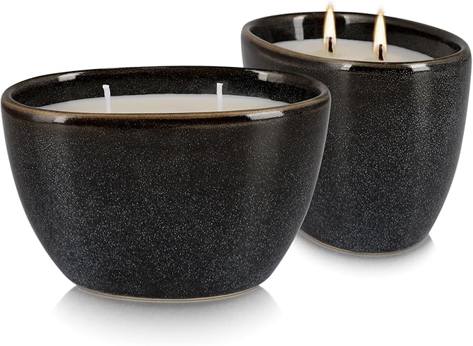 2 Pack of 2-Wick citronella Candles in Black Ceramic Jars, Long Burning, Summer Companion Ideal for Indoor Outdoor,Camping, Backyard, Home Decoration,Party.