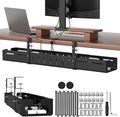 Under Desk Cable Management Tray, Expandable 25.6"–42.5" Heavy Duty Carbon Steel with Clamp, Hidden Cord Organizer for Desk, Home Office & Standing Desk, No Drill Installation, Black
