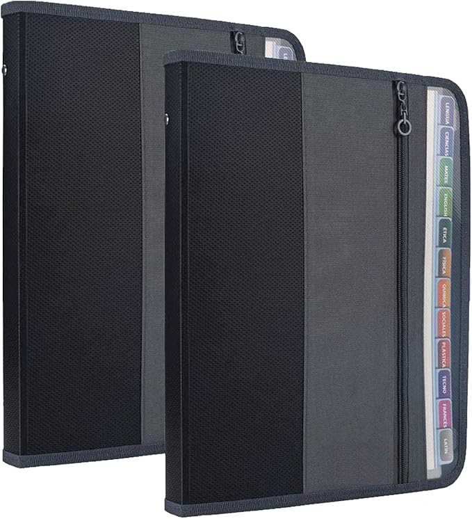 NAFY Expanding File Folders, 13 Pockets Document Organizer with Zipper, A4 Letter Size Portable Accordion Expanding File Folders with Multicolor Labels for Home Office School Supplies (Black 2 Pack)