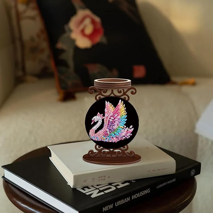 Diamond Art Kits for Adults Candlestick Holders Diameter 5cm Diamond Painting Candle Holder Candle Sticks Holder Decor for Pillar Candles for Halloween Decorations Swan