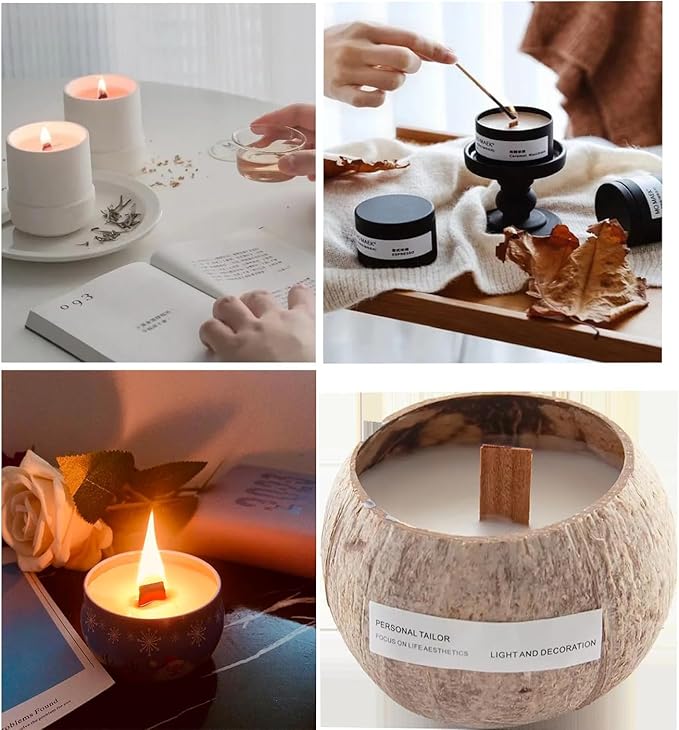 Wooden Candle Wicks with Wick Trimmer Cutter Crackling Candle Wicks kit 5.1 X 0.5 Inch Natural Candle Wood Wicks with Stand Candle Cores for DIY Candle Making Craft (Use Two Wicks)