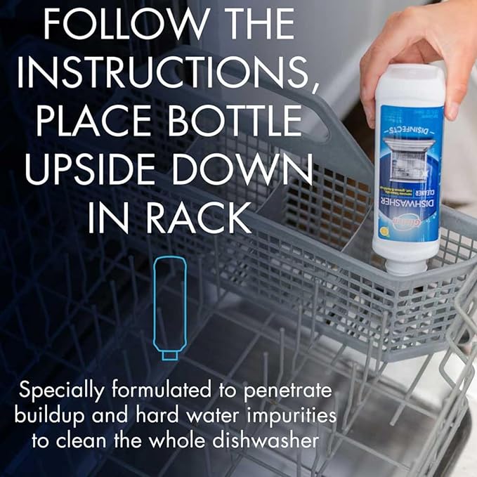 Dishwasher Cleaner, Removes Limescale, Rust, Buildup, and Grease, Lemon Scent, 12 Ounce Bottle, 6-Pack