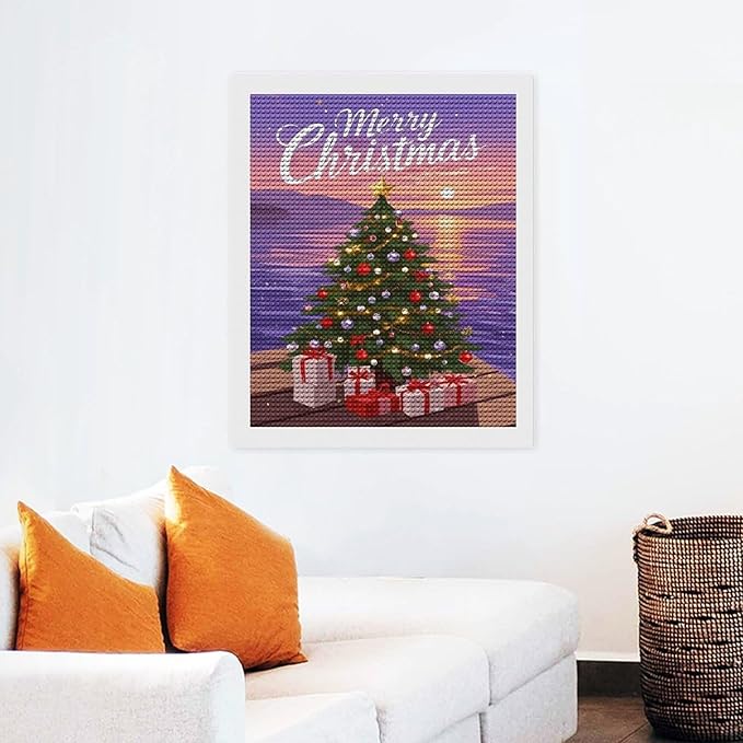 AIVKIEJK Diamond Painting Kits for Adults - Merry Christmas Coastal Winter Beach Painting DIY 5D Full Drill Diamond Dots Paintings with Diamonds Gem Art and Crafts Home Decor 16"x20"