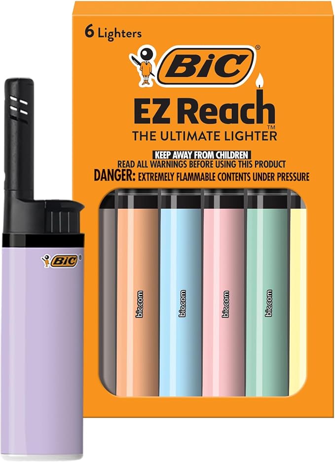 BIC EZ Reach Lighters, Long Metal Wand Candle Lighters for Safer Lighting, Pastel Colors, 6-Pack (Colors May Vary)