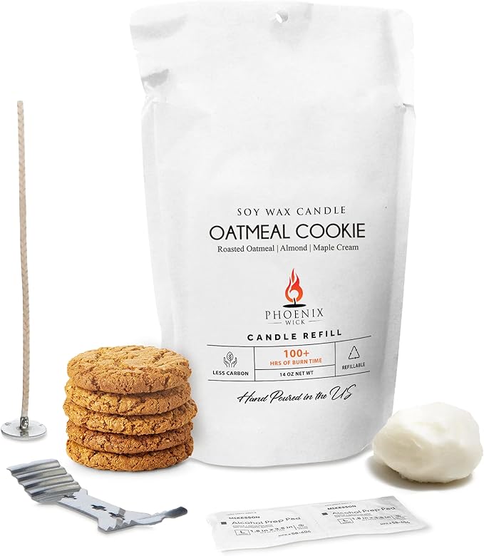 Phoenix Wick Candle Making Kit – Transform Anything Into A Candle – Candle Making Kit with Wick + 14oz Wax (Oatmeal Cookie Scent)