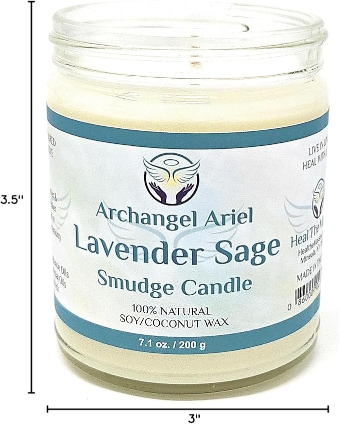Lavender Sage Candle - Archangel Ariel Candle for Chakra Healing & Energy Cleansing - Reiki Charged White Sage Candle for Home (7 oz)