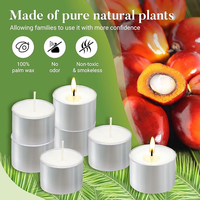 Tea Candles 200 Pack - 8 Hour Burn Time,Unscented Tea Lights Candles for Shabbat, Weddings, Christmas Lights, Home Decor