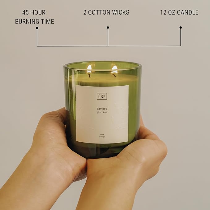 Craft & Kin 12oz Bamboo Jasmine Candle for Home | Premium Green Scented Candles for Men | Winter Candles Made with Natural Soy | Holiday Candle Gifts for Men and Women | Nature Collection