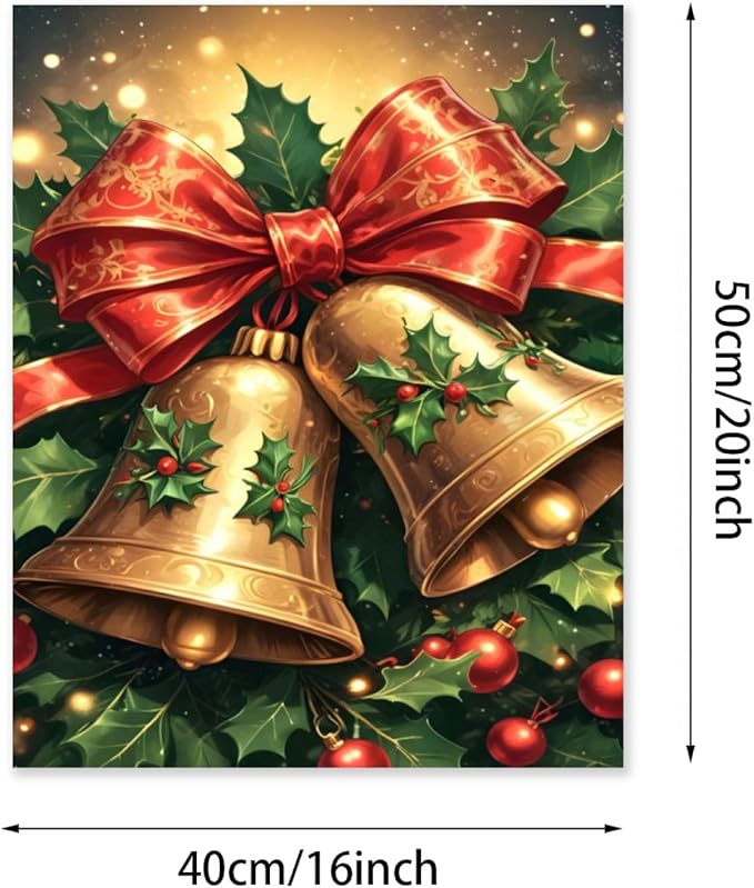 QZOTRXI Christmas Bells Paint by Numbers Kits for Adults,Christmas Paint by Number for Beginner,Easy Winter Canvas Paint by Numbers for Home Wall Decoration UNFRAMED 20x16 inch