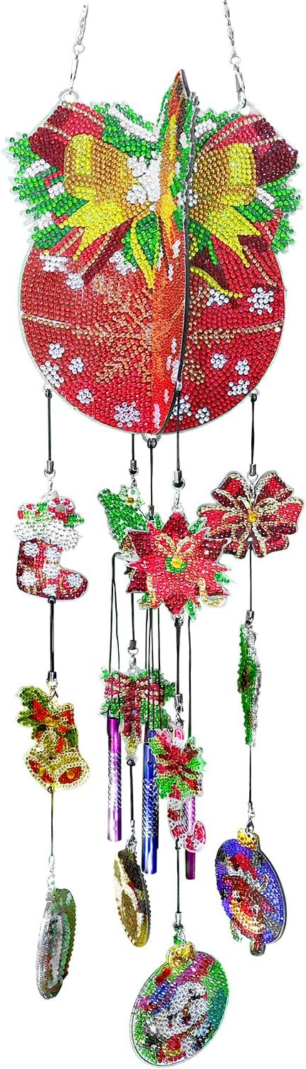 Christmas Balls Diamond Art Wind Chime Hanging Ornament DIY Kit 5D Diamond Art Painting Christmas Wind Chimes Hanging Pendant Double Side Special Crystal Paint by Number Garden Tree Home Window Decor