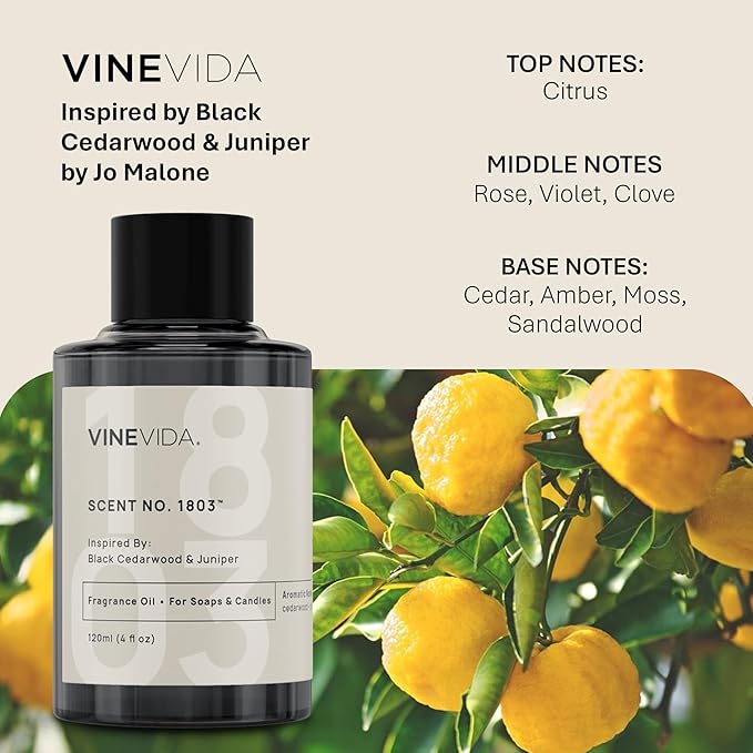 VINEVIDA [120mL] Black Cedarwood & Juniper Fragrance Oil for Candle Making - Natural Candle Oil Scents - Soap Making Essential Oil - Made in USA