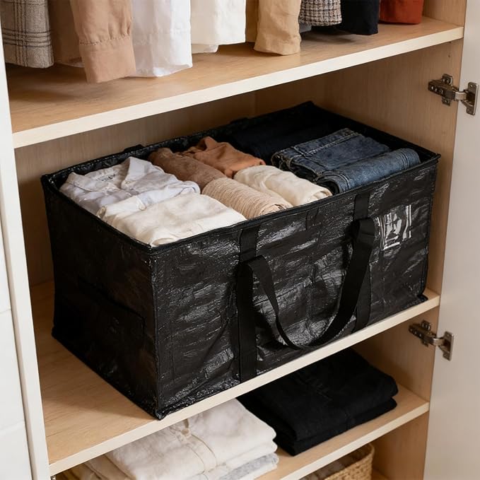 Large Moving Storage Bags Heavy Duty Woven Bags with Zipper & Handles for Clothes Blankets Travel (A-3PC)