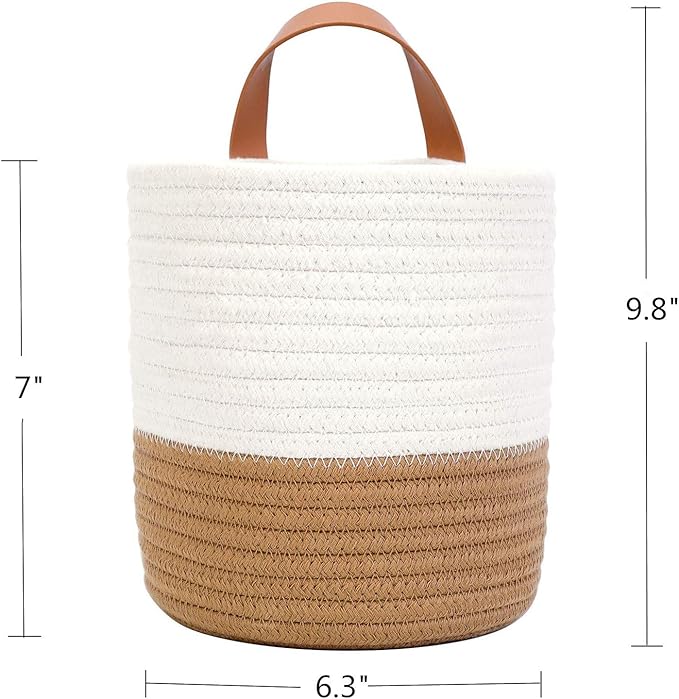 Hanging Basket - Wall Hanging Baskets for Organizing - Hanging Storage Woven Wall Basket - Small Wicker Wall Baskets for Wall Decor - Hanging Planter Baskets 6.3" x 7" (White and Brown)