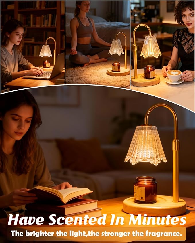 RGB Candle Warmer Lamp with Timer, Dimmer Adjustable Height Candle Melt Lamp Gold Flower Wax Warmer for Wax Melt Birthday Gift for Women Home Office Decor Multi-Color RGB Included 2 Bulbs