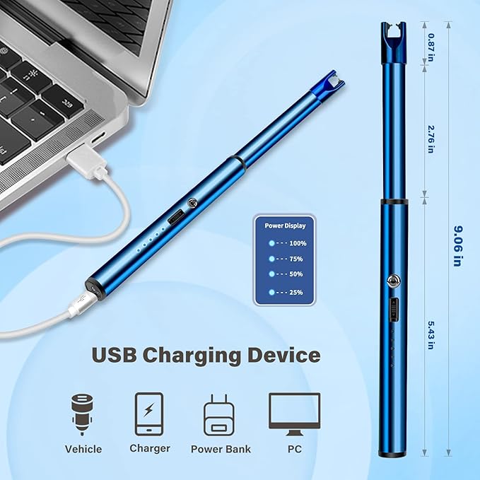 Navpeak Electric Candle Lighter Windproof USB Rechargeable Flameless Long Neck Lighter for Candles Gas Stove Fireplace BBQ Kitchen Grills (Blue)