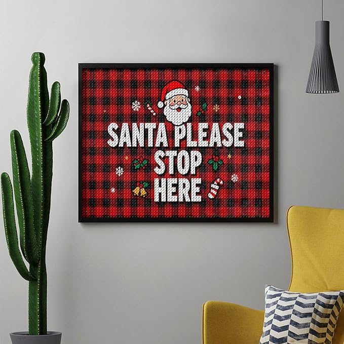 AIVKIEJK Diamond Painting Kits for Adults - Holly & Stars, Santa Please Stop Here Painting DIY 5D Full Drill Diamond Dots Paintings with Diamonds Gem Art and Crafts Home Decor 16"x20"