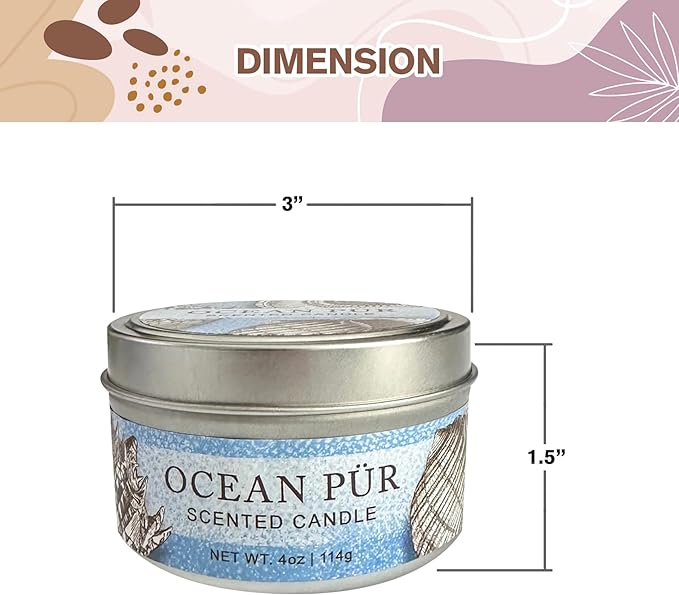 Greenwich Bay Hand-Poured Scented Candle in Decorative Tin – 4 oz/114 g Travel Candle with Lead-Free Wick, Vegetable Wax, Long-Burning Aromatherapy Gift, Single Wick – Made in USA (Ocean Pur)