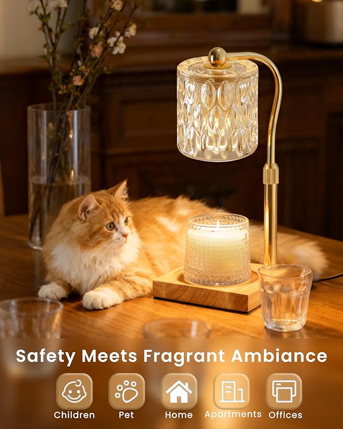 Candle Warmer Lamp Adjustable Height with Timer Dimmer, Dimmable Glass Wax Melt Warmer Light for Scented Jar, Present for Women Candle Lovers Christmas House Warming Home Decor Brithday, Crystal