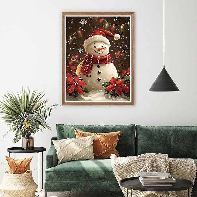 Accompany Wind 5D Christmas Diamond Painting Kits for Adults, Christmas Snowman Diamond Art Kits,Round Full Drill Dots Gem Art Crafts for Home Wall Decor Gifts 12x16 Inch