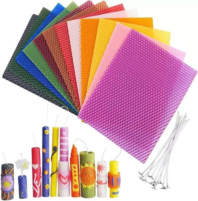 Phinicco 12 Colors 8" X 10" Beeswax Sheets for Rolling Candle Beeswax Sheets for Candle Rolling Kit Candle Making Kit 12 pcs Multicolored