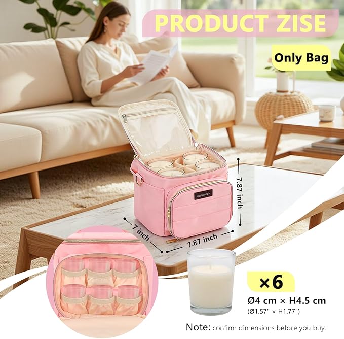 Scented Candles Carrying Case, Aromatherapy Organizer Bag with Adjustable Dividers,Holds 4 Bottles, Candle Travel Storage Bag, Birthday Valentine's Gift for Women Mom（Bag Only）