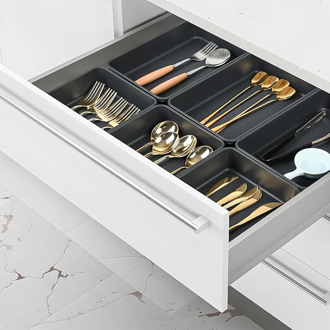 Kutesna 6 PCS Large Plastic Drawer Organizer, 9"×6" Desk Drawer Organizer and Storage Trays, Versatile Plastic Storage Bins for Makeup Vanity, Jewelries, Kitchen Utensils, Bathroom and Office