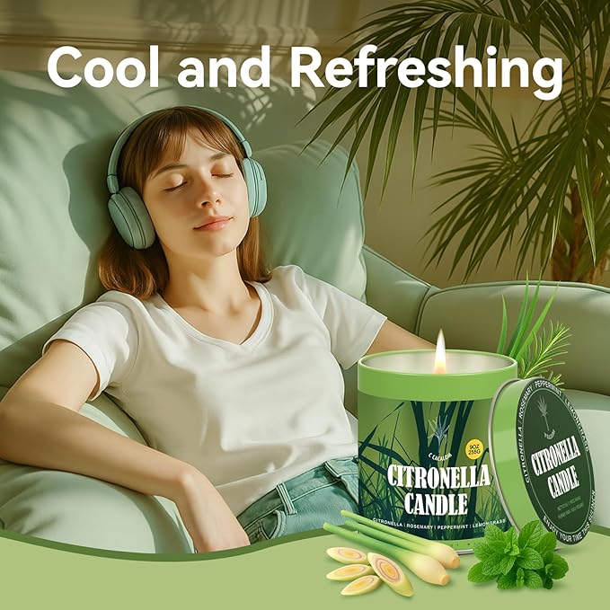 Citronella Candles Outdoor Set, 2 Pack Jar Candle for Patio Camping Backyard Picnic, Scented Candles Sets Gifts for Men Women, 9 Oz Bug Non Toxic Mosquito Candles Repellent Back to School Gifts